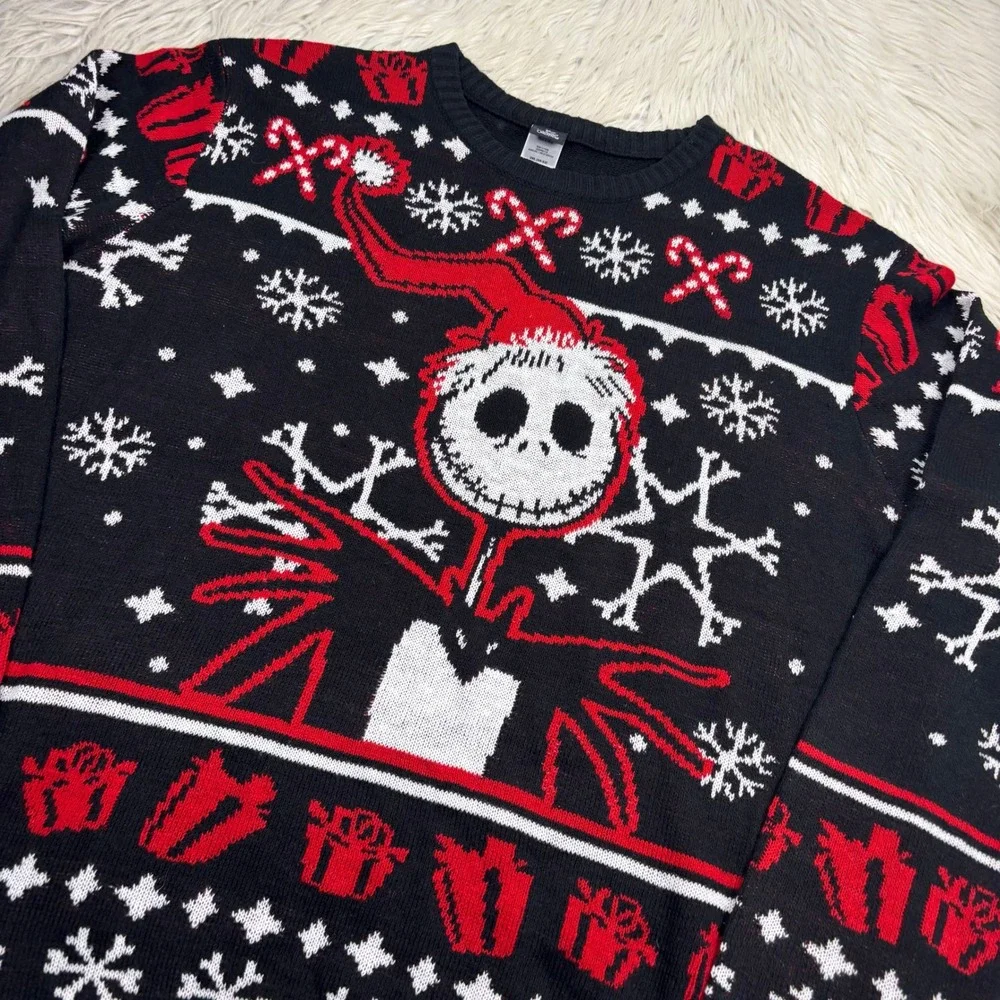 NWT Nightmare Before Christmas Men's 2X Jack Skellington Fair Isle Sweater Black